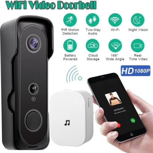 Smart Wireless WiFi Visual Doorbell PIR 1080P WiFi Video Doorbell Smart Door Intercom Security Camera Bell Night Vision 166 View