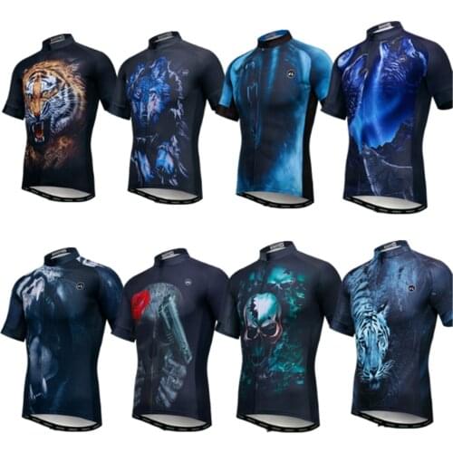 Cycling Jersey Mens MTB Tops Shirt Short Sleeve Team Racing Sport Biking Running Colthing Bicycle Sweatshirt 3D Tiger Skull Wolf