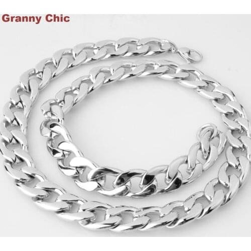 Granny Chic High Quanlity Jewelry for Men Silver Tone Bling Stainless Steel Figaro Chain Necklace or Bracelet 15mm7"-40"