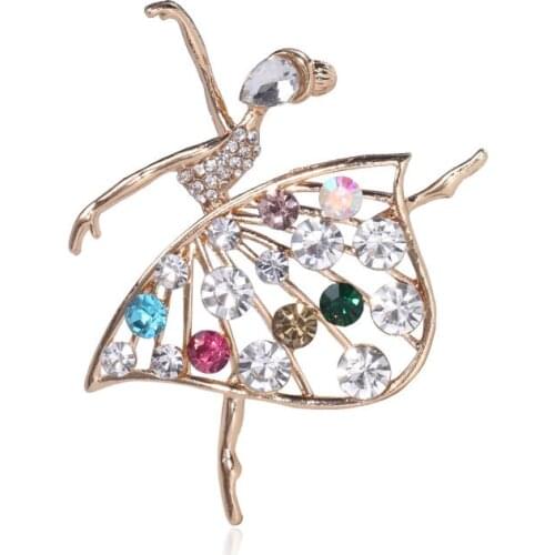 WYBU Rhinestone Ballet Dancing Girls Brooches Crystal Enamel Brooch for Women Cute Pin Corsage Fashion Wedding Jewelry Gift