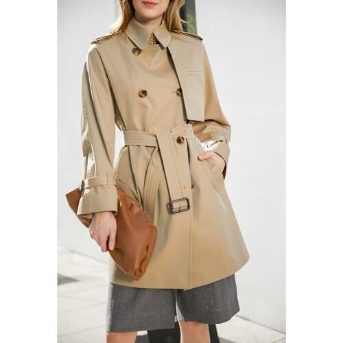 British style Khaki all cotton windbreaker pure cotton 2021 new medium length double breasted temperament high-end coat women