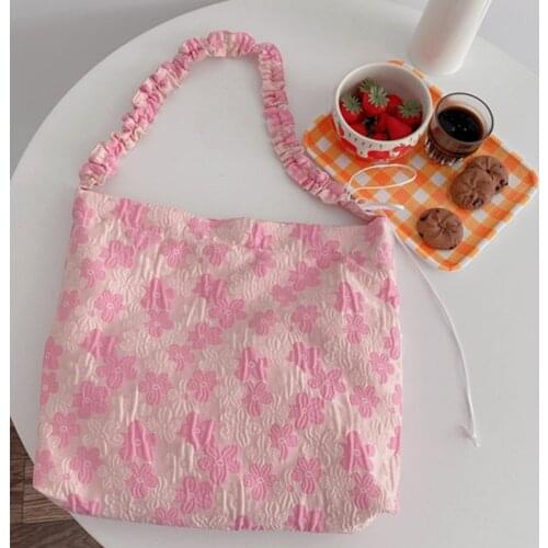 M68C Vintage Womens Messenger Bag Girly Pink Flower Jacquard Handbags Large Capacity