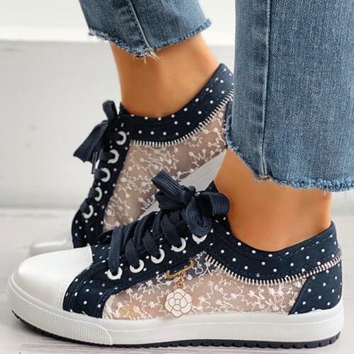 SAGACE Womens Fashion Lace Decor Floral Pattern Mesh Hollow Out Lace Up Casual Running Shoes Flats Breathable Loafers Sneaker