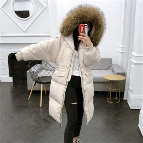 2019 New Arrival Loose Style High Quality Winter Duck Down Long Womens Coats Warm Thick Russia Outwear Big Real Raccoon Fur Hood