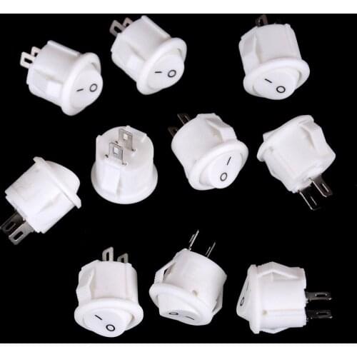 10Pcs Diameter 16mm Small Round Boat Rocker Switches Black Mini Round Black White Red 2 Pin ON-OFF Rocker Switch