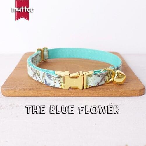 10pcs/lot MUTTCO retail with platinum high quality metal buckle collar for cat THE BLUE FLOWER design cat collar 2 sizes UCC060B