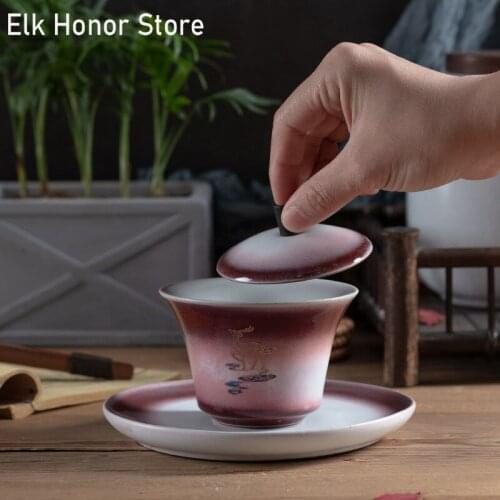 140ml Covered Bowl Tea Cup Household Tea Bowl Single Sancai Tea Cup Making Kung Fu Tea Set Simple Hand Grasping Pot Ceramics