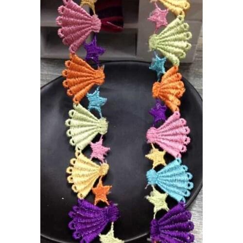 2.5cm polyester dyed yarn shell image embroidery lace trim, BF07C