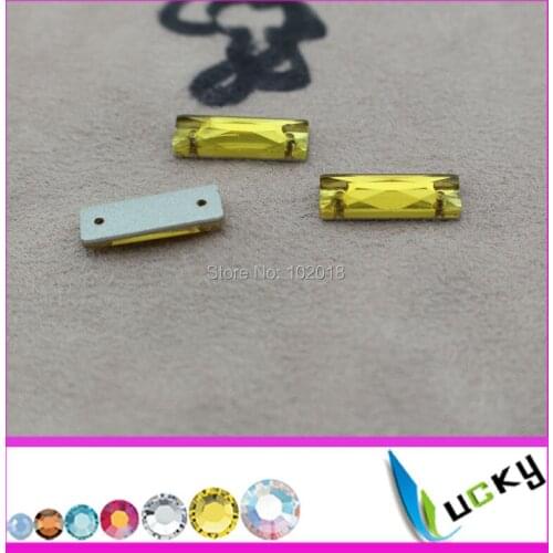 200pcs 6*18mm jonquil color rectangle shape sew on crystals/glass with holes flat back rhinestone