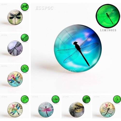 5PCS 25mm Round Luminous Glass Convex Dome Dragonfly DIY Photo Embossed Faceted Gem Inlay Jewelry Accessories Wholesale