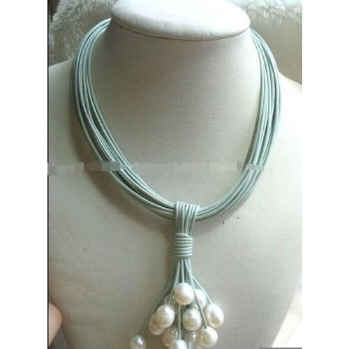 Free shipping >>>>>UNIQUE! 15rows 17.5" freshwater pearl white egg necklac