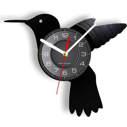 Hummingbird Silent Non Ticking Wall Clock For Living Room Trochilus Bird Home Decor Vinyl Record Album Disk Crafts Wall Clock