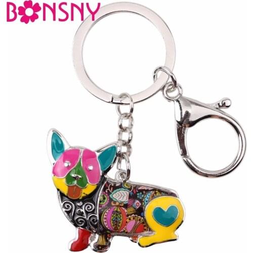 Bonsny Enamel Alloy Corgi Dog Key Chains Keychains Rings For Women Girls Gifts Handbag Pendant Car Holder Novelty Animal Jewelry