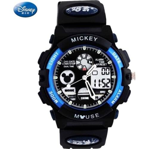 Disney Mickey Mouse Childrens Watch Boy Waterproof Luminous Sports Electronic Watch 5Bar Alarm Week Display Luminous Hands