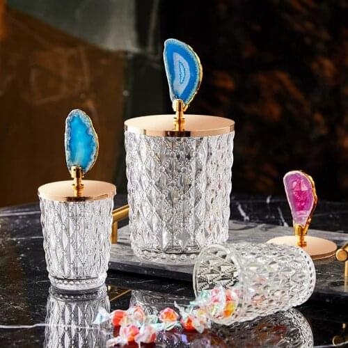European Luxury Crystal Glass Storage Jars Sugar Cans Agate Candy Box Cotton Swab Box Cotton Pad Household Storage Decoration