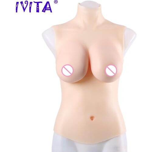 IVITA 100% Artificial Silicone Breast Fake Boobs 3 Colors Choices E Cup for Crossdresser Transgender Drag Queen Shemale Enhancer