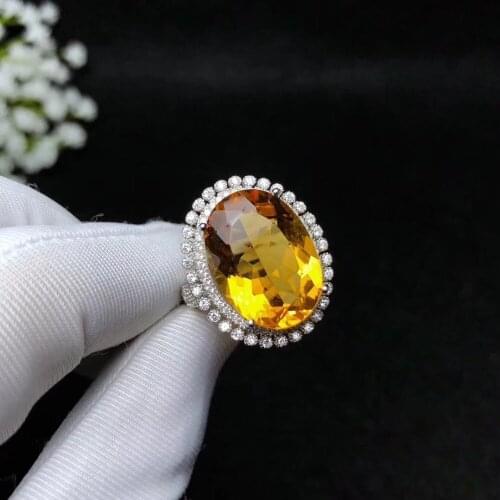 Citrine ring Free shipping Real and natural citrine 925 sterling silver Fine yellow gem 13*18mm For Man Or Woman