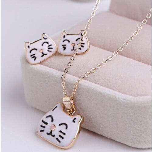 Cute Unicorn Little Bee Cat Dog Shaped Women Pendant Necklace And Earrings Fashion Animal Jewelry Suit Popular Gift