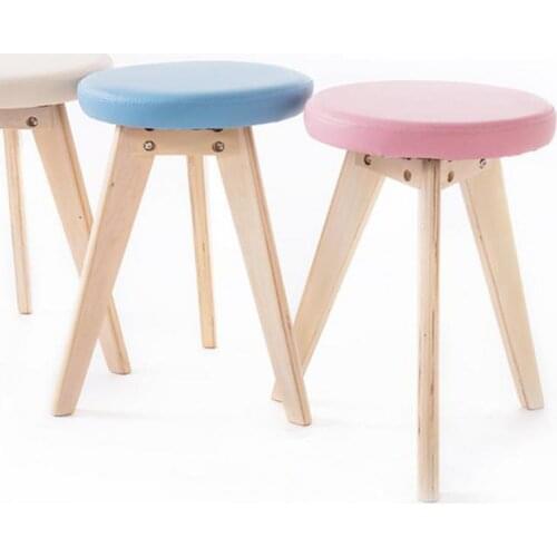 Solid Wood Stool Fashion Creative Stool Toilet Stool Meal Stool Small Triangle Stool Leather Stool Bench Low Stool Wood
