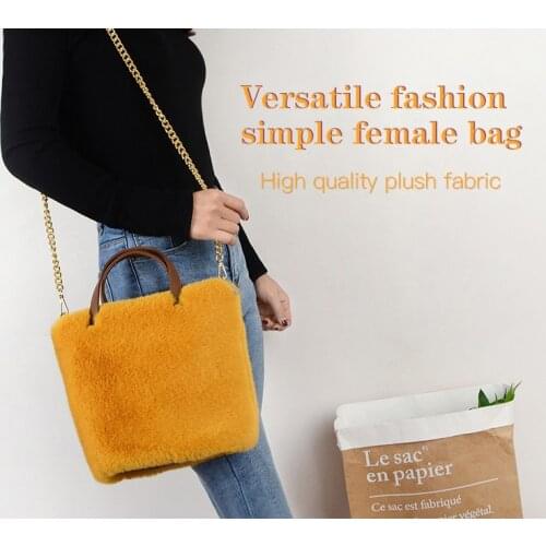 Fashion Plush Crossbody Purse Shoulder Bag Travel Satchel with Chain Strap & Leather Handle for Women Girls