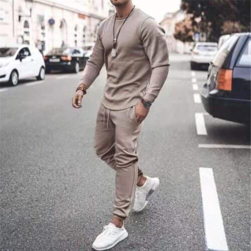 2021 Summer New Men Casual Suit Long Sleeve T Shirt+Pants Solid Male Tracksuit Set Mens Brand Clothing 2 Pieces Sets Sweatusuit