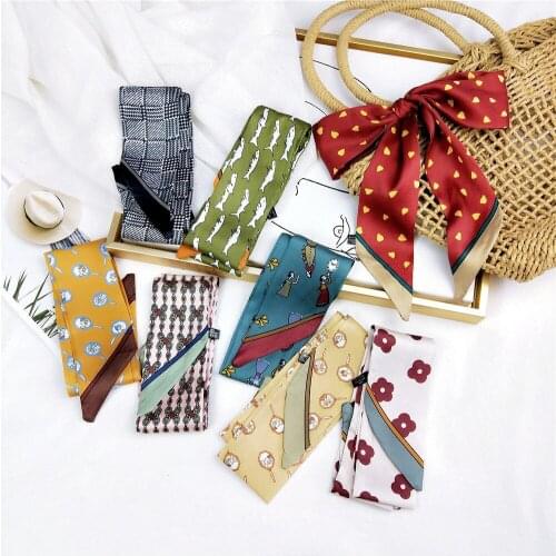 New Elegant Black Yellow Pink Hair Neck Tie Scarf Collar Ladies Silk Long Skinny Hand Bag Scarves Kerchief Stoles Bandanas SJ218