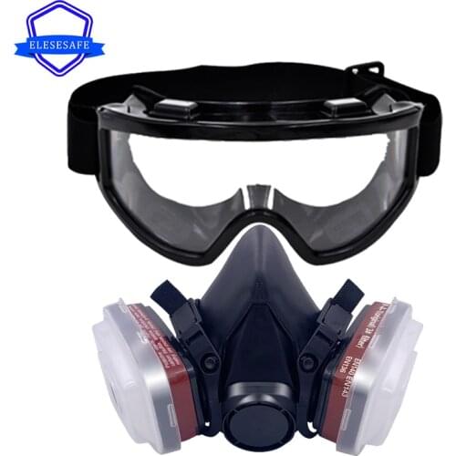 Half Facepiece Gas Respirator Dust Mask Dual Filters With Safety Glasses For Painting Spraying Welding Grinding Work Protection