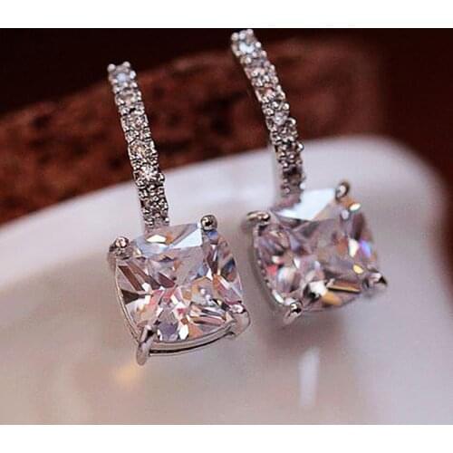 Huitan Simple Stylish Ear Piercing Stud Earrings Women Inlaid Dazzling White Cubic Zirconia Fancy Girls Gift Statement Jewelry