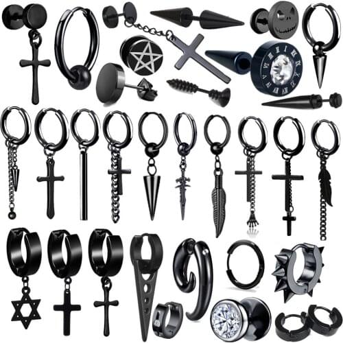 Black Punk Stainless Surgical Steel Stud Earrings For Men Women Small Vintage Hip Hop Ear Jewelry Accessories Earrings Wholesale