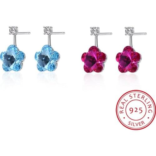 LEKANI Flower Stud Earring For Women New Fashion Crystal 925 Sterling Silver Earring Fine Jewelry Girls Gift