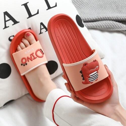 Summer Beach Slides Women Men Slippers Sandals Flip Flops Candy Cartoon Dinosaur Light Weight Thick Soled Couples Bathroom Shoes