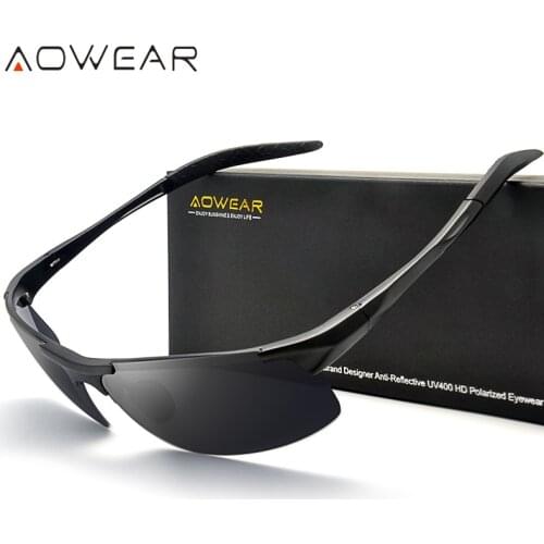 AOWEAR Aluminum Outdoor Luxury Sunglasses Men Polarized Sport Style Rimless Sun Glasses Man HD UV400 Driving Goggles Eyewear