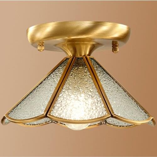 Modern Retro Glass Lampshade Ceiling Lamp European Vintage Copper Flush Mount Lights Living Room Dining Room Light Fixture CL208