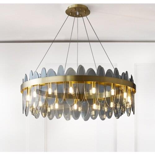 Modern light luxury living room chandelier high-end bedroom lamp glass chandelier restaurant led round chandelier