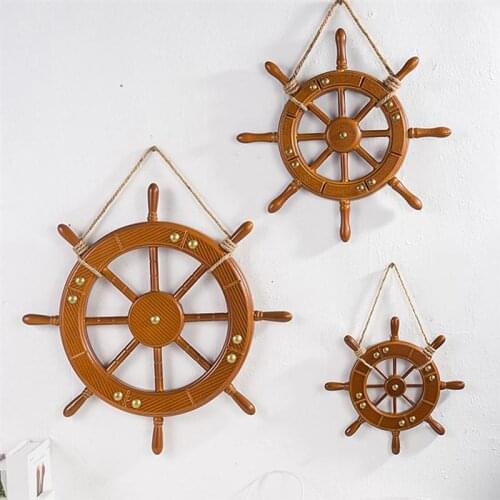 Mediterranean Retro Wood Rudder Steering Wheel Bar Home Decoration Ornaments Bar Wall Hanging Decoration Ship Wheel Model