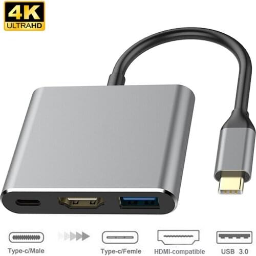3in1 USB C HUB Type C To HDMI-Compatible 3 Ports Splitter Cable Converter 4K Ultra HD Adapter For Laptop phones HDMI converter