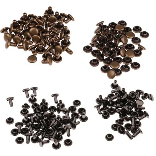 100 Sets 6x7mm Double Cap Rivet Tubular Metal Leather Craft Repair Studs DIY
