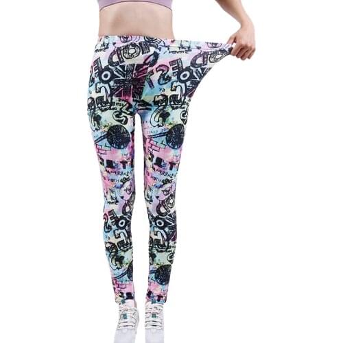 YSDNCHI Women Letter Graffiti Printed Workout Leggings Sexy Clothes Workout Jeggings Fitness Leggins Elastic Pants