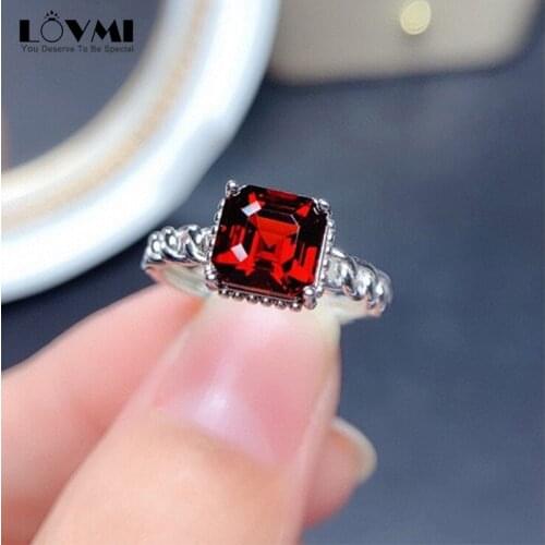 Fashion Ring 925 Sliver Ruby Gemstone Red Zircon For Woman Square Shape Crystal Rings Wedding Party Gift Jewelry Accessories