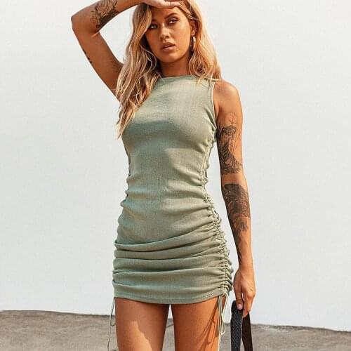 Hot Summer Designer Fashion Cotton Solid Knited Women Mini Dresses Sexy Bodycon Female Green Sexy Dress Woman clothing