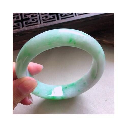 Zheru Jewelry Natural Burmese Jadeite Light Green Two-tone 54-64mm Bracelet Elegant Princess Jewelry Best Gift for Mother and Gi