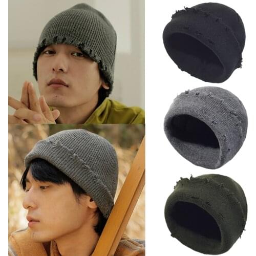 Winter Knit Mens Hat Skullcap Men Beanie Hat Winter Short Brimless Baggy Melon Cap Docker Fisherman Boy Knitted Hat Women