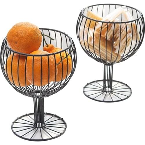 1pc Wine Glass Wrought Iron Snack Storage Basket Snack Tray Dessert Fruit Basket Home Kitchen Fruit Basket