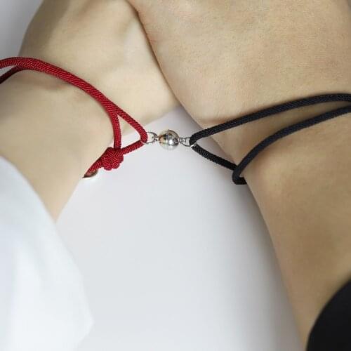 2 Pcs Couple Bracelet Adjustable Love Friendship Rope Braided Eachother Pendant Fashion Magnetic Bracelet Holiday Gift Wholesale