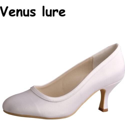 23 Colors Wedding White Shoes for Women Round Toe Medium Heel Pumps Size 5