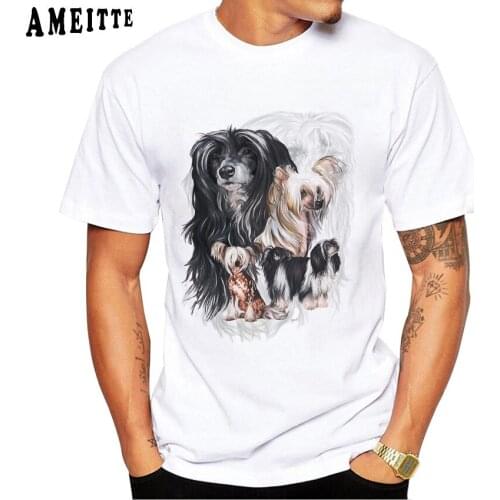 AMEITTE New Summer Fashion Men T-Shirt Chinese Crested Dog Print T-Shirt Boy Casual Tops Funny White Tees Man Short Sleeve