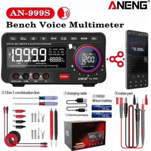 ANENG AN999S Bench Voice Multimeter Bluetooth Tester 19999 Counts Profesional Digital True Rms Autorange Transistor Tool Meter