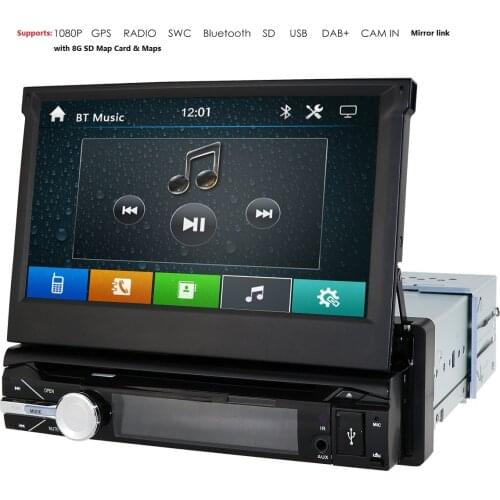 1 Din Car Stereo GPS Navigation DVD HD 7 Inch Radio Player Detachable Panel Car Headunit Bluetooth Steering Wheel Control DAB