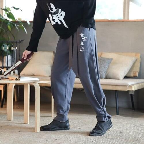 Plus Size 5XL Mens Cotton Linen Harem Pants Casual Slim Elastic Waist Trousers Sweatpants Fashion Solid Streetwear embroidery