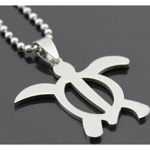 Titanium Beads Chain Tortoise Necklaces Men Metal Cutout Sea Turtle Pendant Necklaces